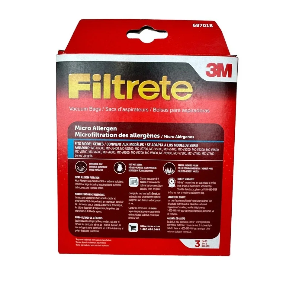 NEW 3M Filtrete Panasonic‎ U U3 U6 Micro Allergen Home VACUUM Bags 3-Pack 68701B